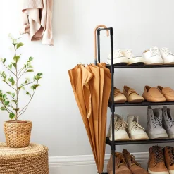 Szafka na Buty Czarna Regał Modułowy Metalowy Stojak do Przedpokoju 5 Półek