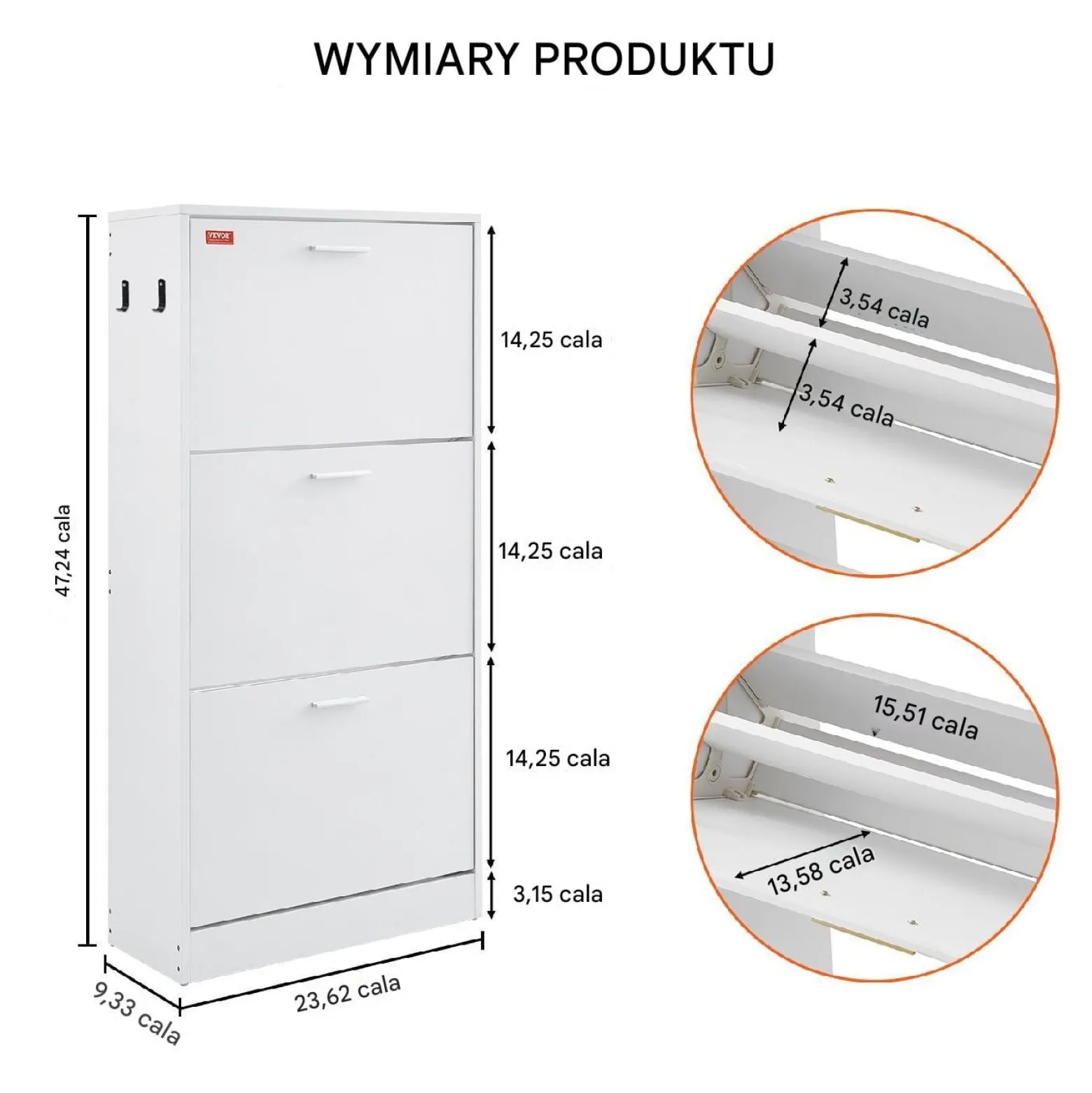 Szafka na buty otwierana uchylna komoda biała pojemna 60 cm