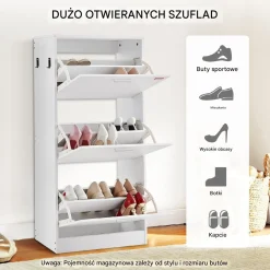 Szafka na buty otwierana uchylna komoda biała pojemna 60 cm