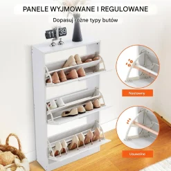 Szafka na buty otwierana uchylna komoda biała pojemna 60 cm