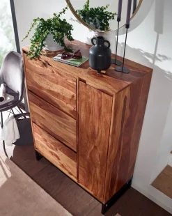 Szafka na Buty Sheesham Drewno Lite 120 cm Komoda do Przedpokoju Półką