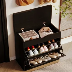 Szafka na buty z siedziskiem czarna z siedziskiem do przedpokoju loft 60 cm