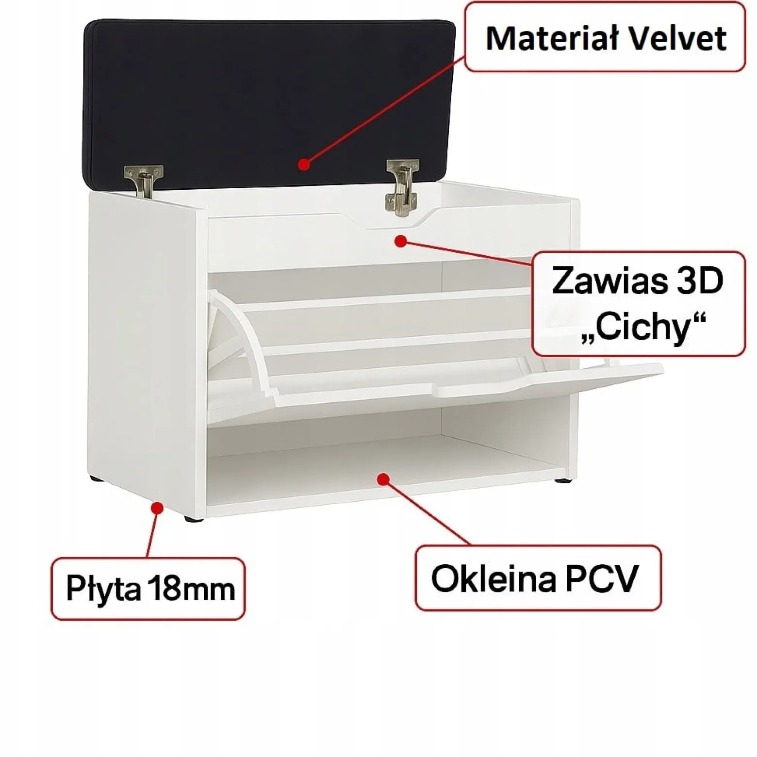 Szafka na buty z siedziskiem 70 cm Biała Alaska