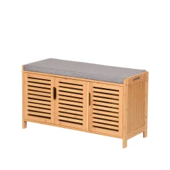 Szafka na Buty z Siedziskiem do Przedpokoju Schowek Bambusowa 50x90x35Szara
