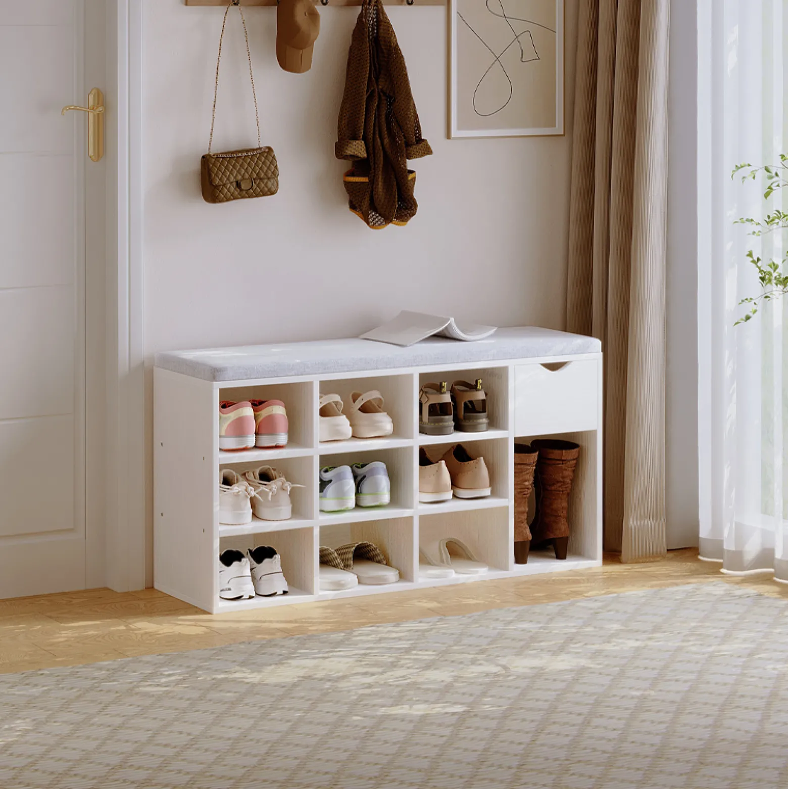 Szafka na buty z siedziskiem loft biała ławka przedpokój nowoczesna