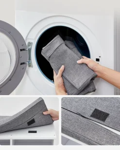 Szafka na buty z siedziskiem 12 półek biała z szarą poduszką 104 cm