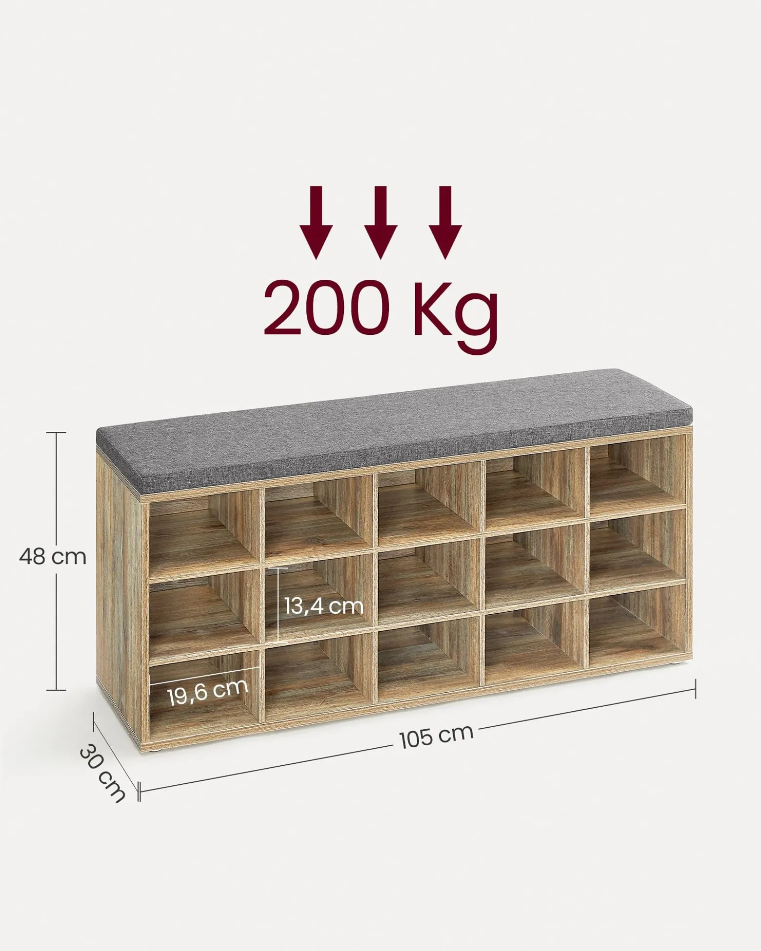 Szafka na buty z siedziskiem 15 półek dąb 105x48x30 cm
