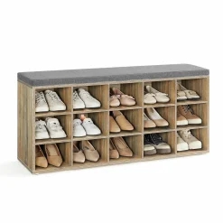 Szafka na buty z siedziskiem 15 półek dąb 105x48x30 cm