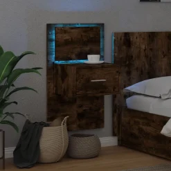 Szafka Nocna Brązowa z Szufladą Wisząca z LED Do Sypialni 48,5x32,5x80 cm