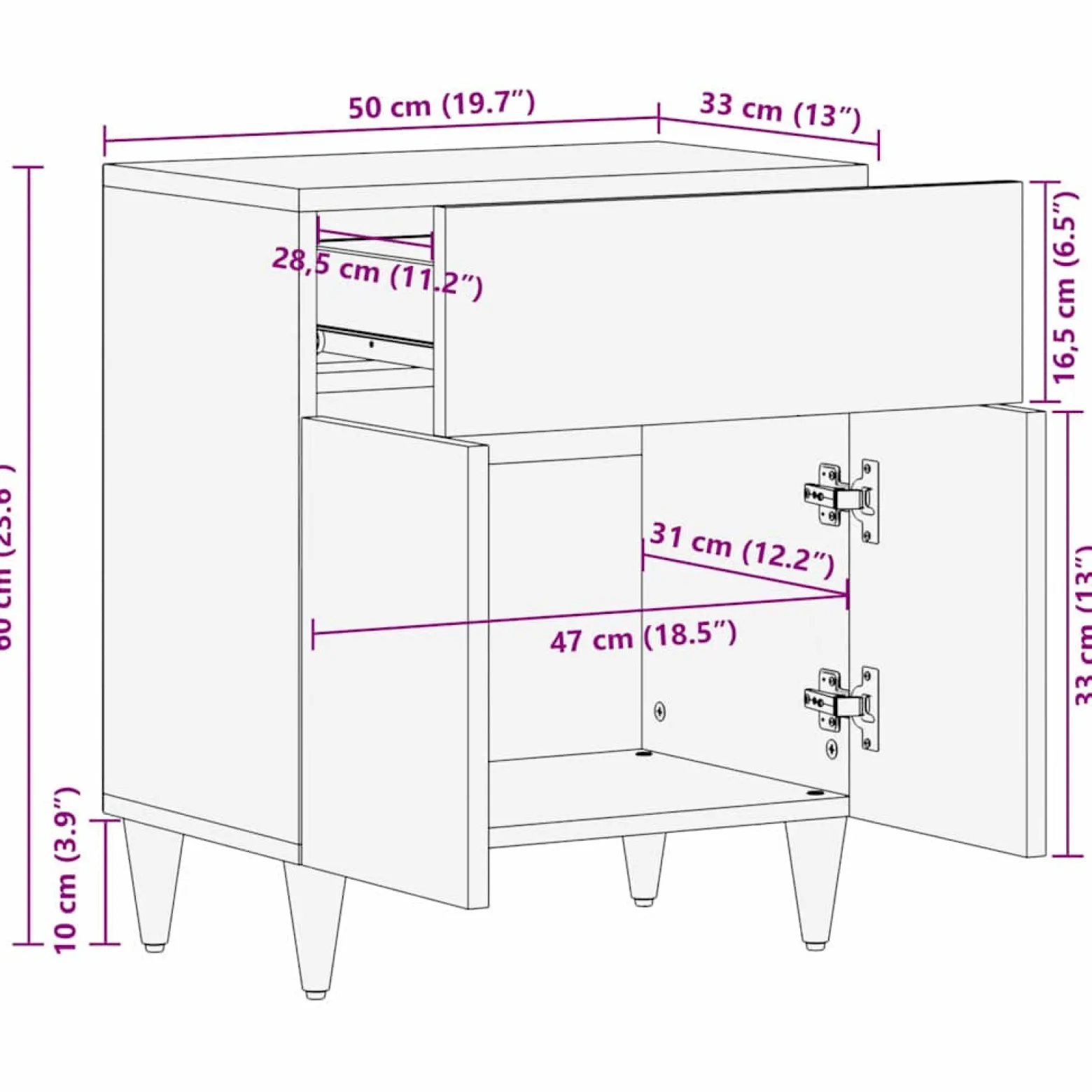 Szafka Nocna Drewniana Komoda Stolik Półka Nocna Do Sypialni 50 x 33 x 60 c
