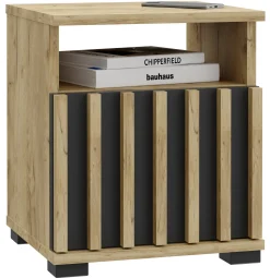 Szafka nocna MONTANA SN40 design z lamelami, dąb craft + czarny