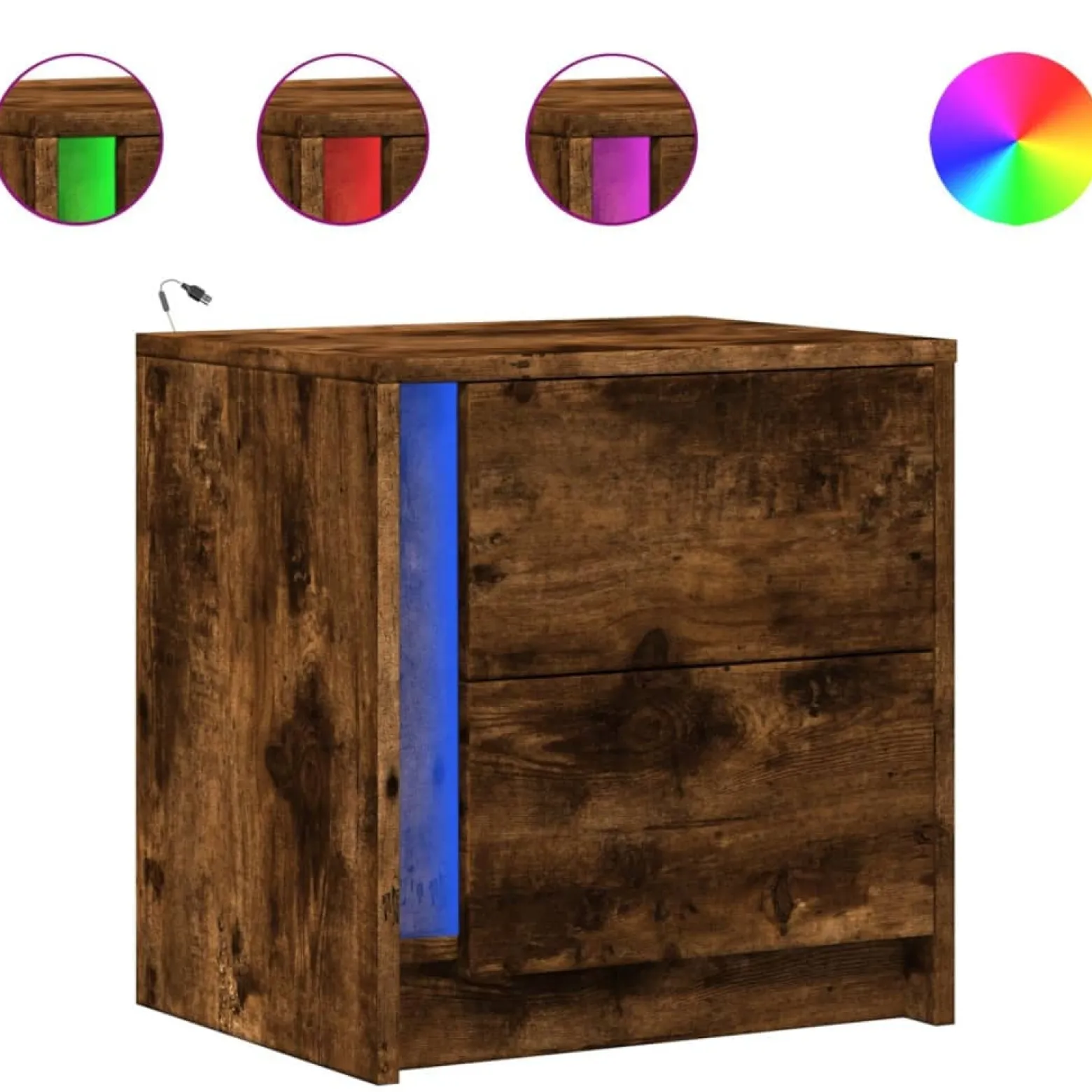 Szafka Nocna Stolik Komoda Brązowa z Szufladą z LED Do Sypialni 43x34x45 cm