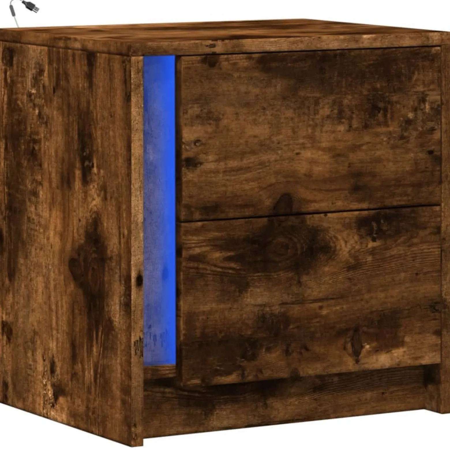 Szafka Nocna Stolik Komoda Brązowa z Szufladą z LED Do Sypialni 43x34x45 cm