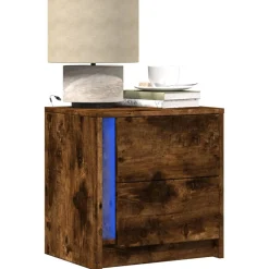 Szafka Nocna Stolik Komoda Brązowa z Szufladą z LED Do Sypialni 43x34x45 cm
