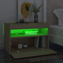 Szafka Nocna Stolik Komoda Szara z LED Do Sypialni 60x35x40 cm