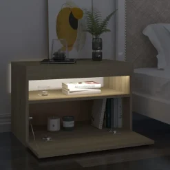 Szafka Nocna Stolik Komoda Szara z LED Do Sypialni 60x35x40 cm