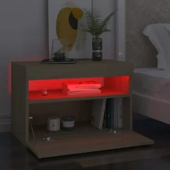 Szafka Nocna Stolik Komoda Szara z LED Do Sypialni 60x35x40 cm