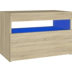 Szafka Nocna Stolik Komoda Szara z LED Do Sypialni 60x35x40 cm
