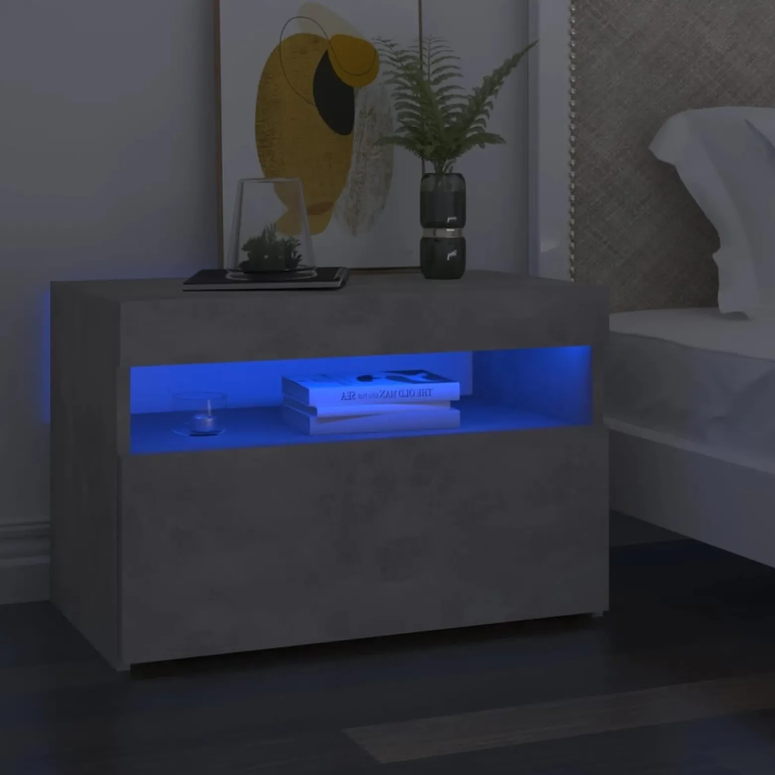 Szafka Nocna Stolik Komoda Szara z LED Do Sypialni 60x35x40 cm
