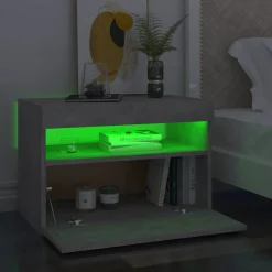 Szafka Nocna Stolik Komoda Szara z LED Do Sypialni 60x35x40 cm