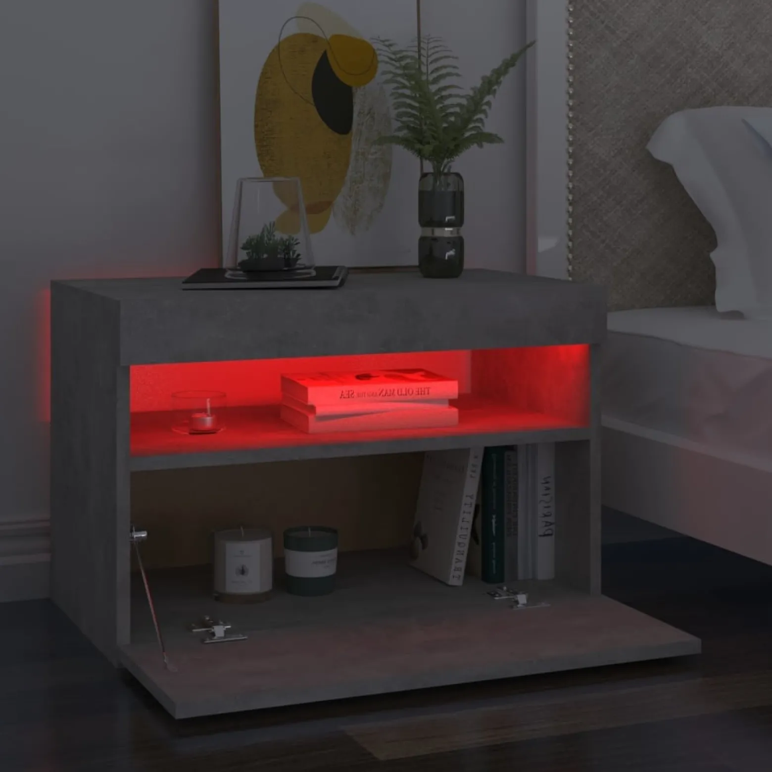 Szafka Nocna Stolik Komoda Szara z LED Do Sypialni 60x35x40 cm