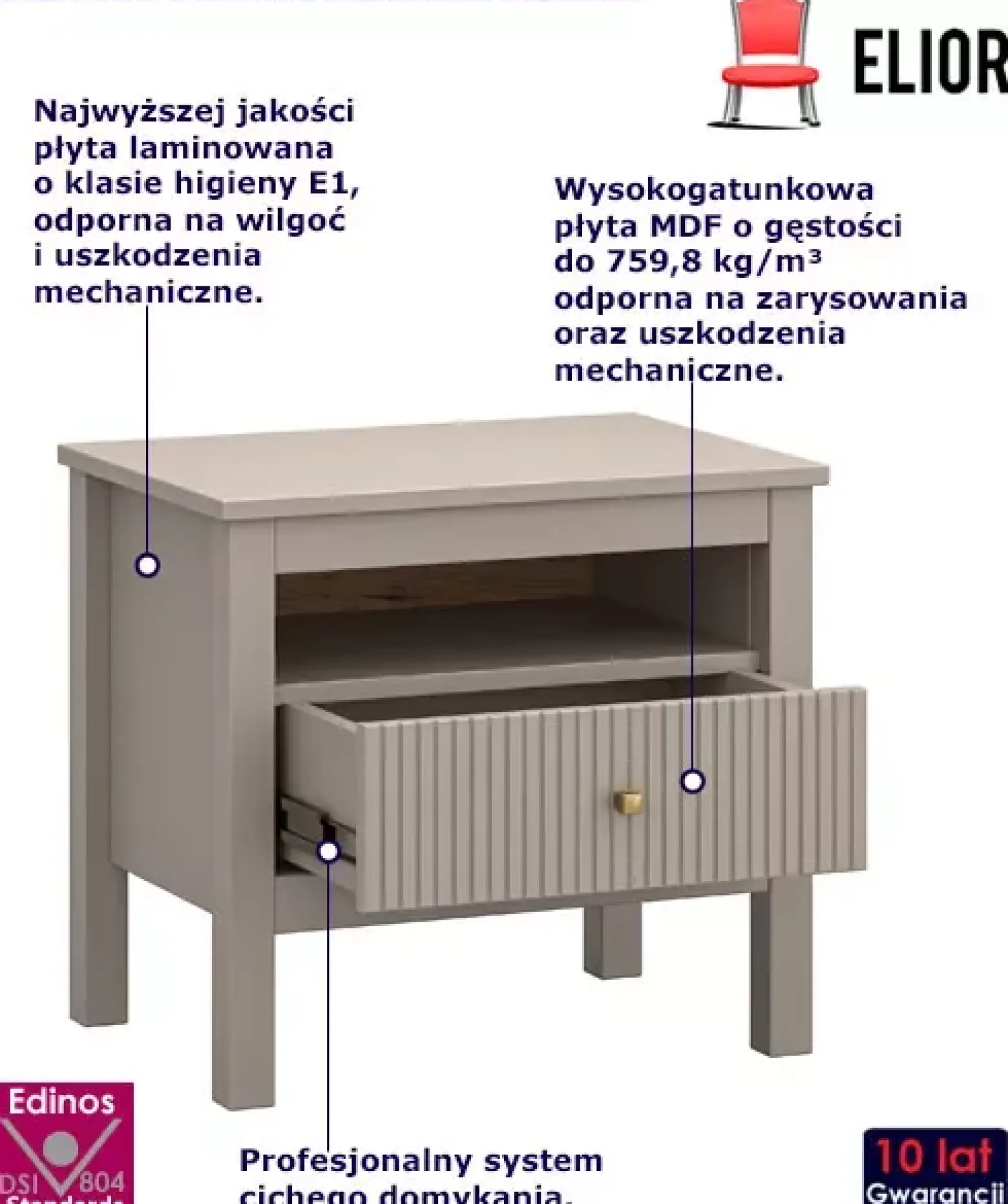 Szafka nocna z szufladą w kolorze taupe - Vevian