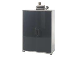 Szafka Office Lux 79 cm dwudrzwiowa na klucz jasny szary/grafit szkło