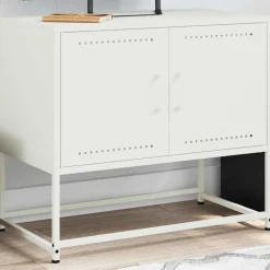 Szafka Pod Telewizor Biała Półka Szafka RTV Stalowa 68.5x39x60.5 cm