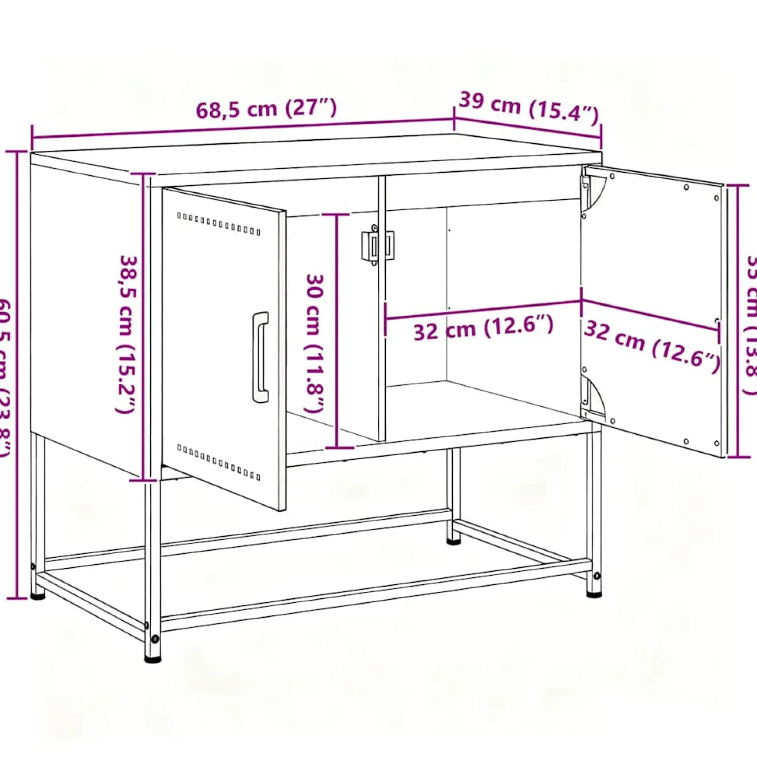 Szafka Pod Telewizor Biała Półka Szafka RTV Stalowa 68.5x39x60.5 cm