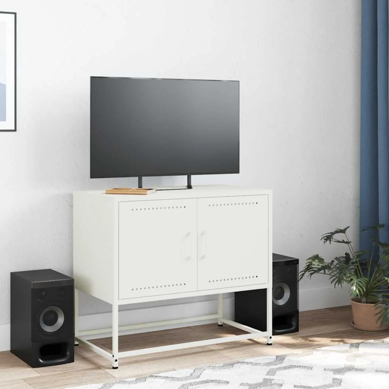 Szafka Pod Telewizor Biała Półka Szafka RTV Stalowa 68.5x39x60.5 cm