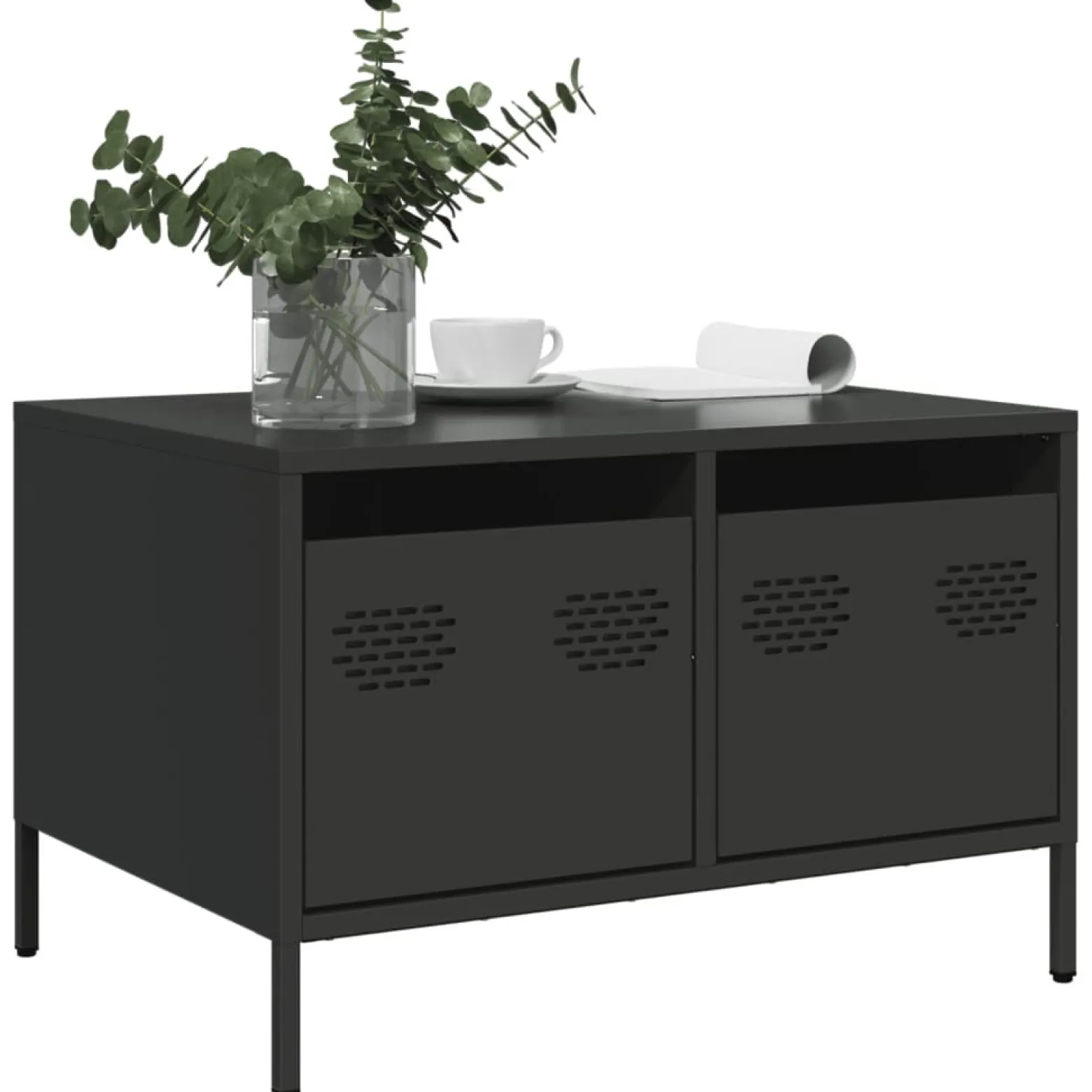Szafka Pod Telewizor Czarna Półka Szafka RTV Stalowa 68x50x43.5 cm