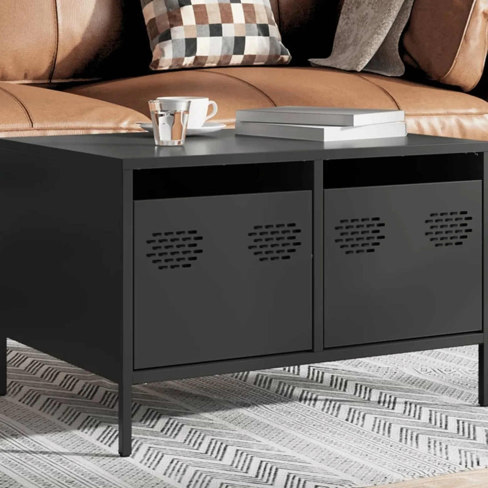 Szafka Pod Telewizor Czarna Półka Szafka RTV Stalowa 68x50x43.5 cm