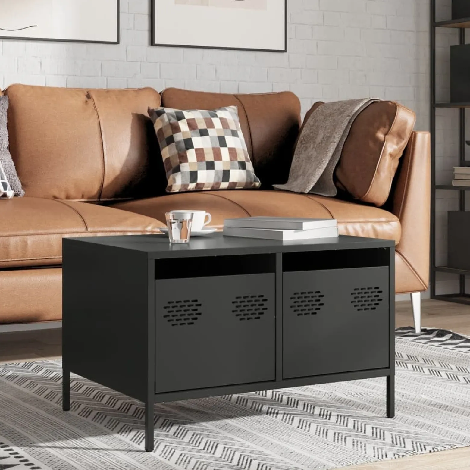 Szafka Pod Telewizor Czarna Półka Szafka RTV Stalowa 68x50x43.5 cm