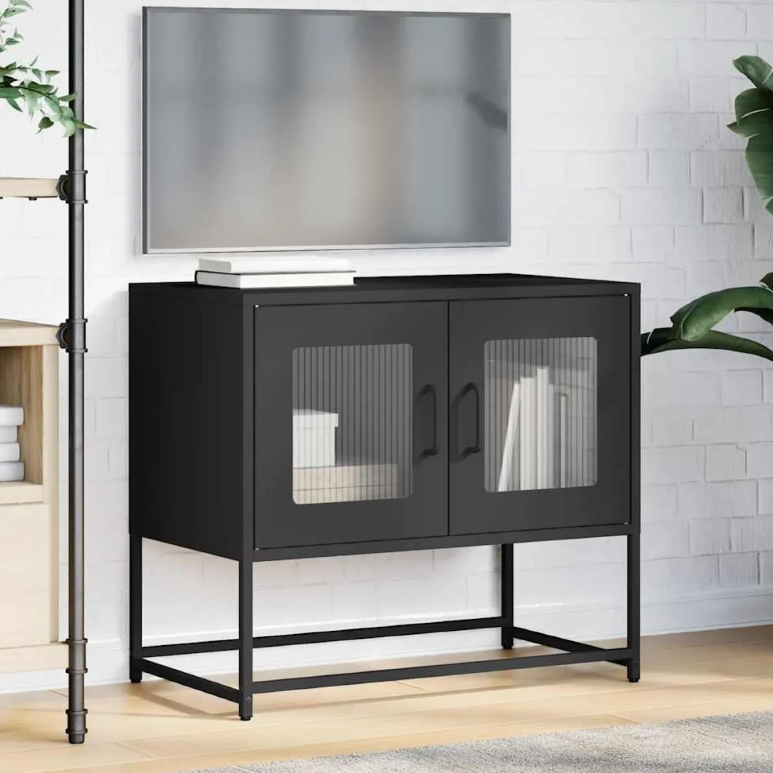 Szafka Pod Telewizor Czarna Półka Szafka RTV Stalowa 68x39x60.5 cm