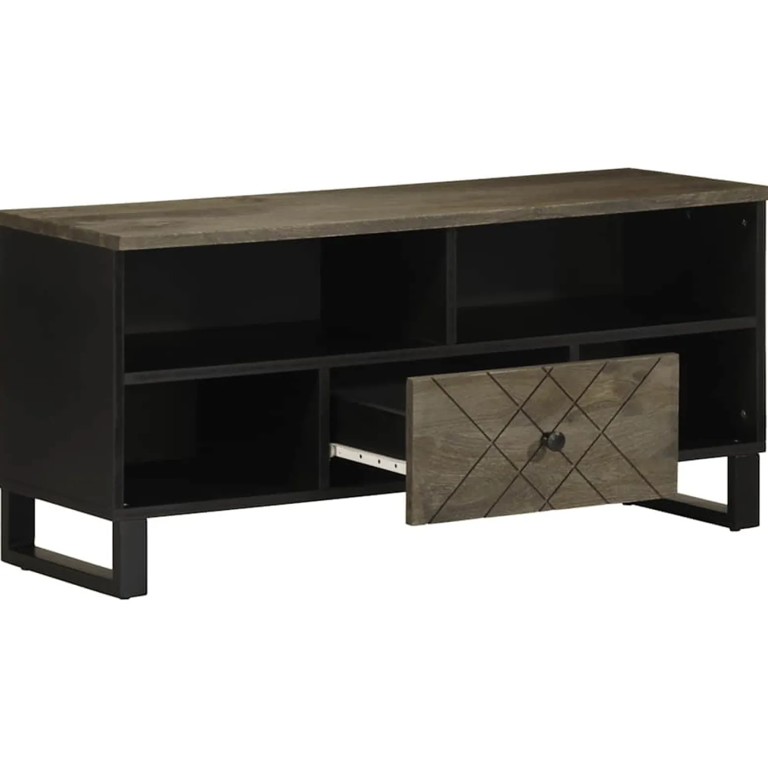 Szafka pod telewizor czarna 100x33x46 cm lite drewno mango