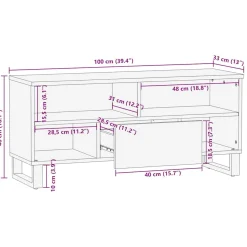 Szafka pod telewizor czarna 100x33x46 cm lite drewno mango