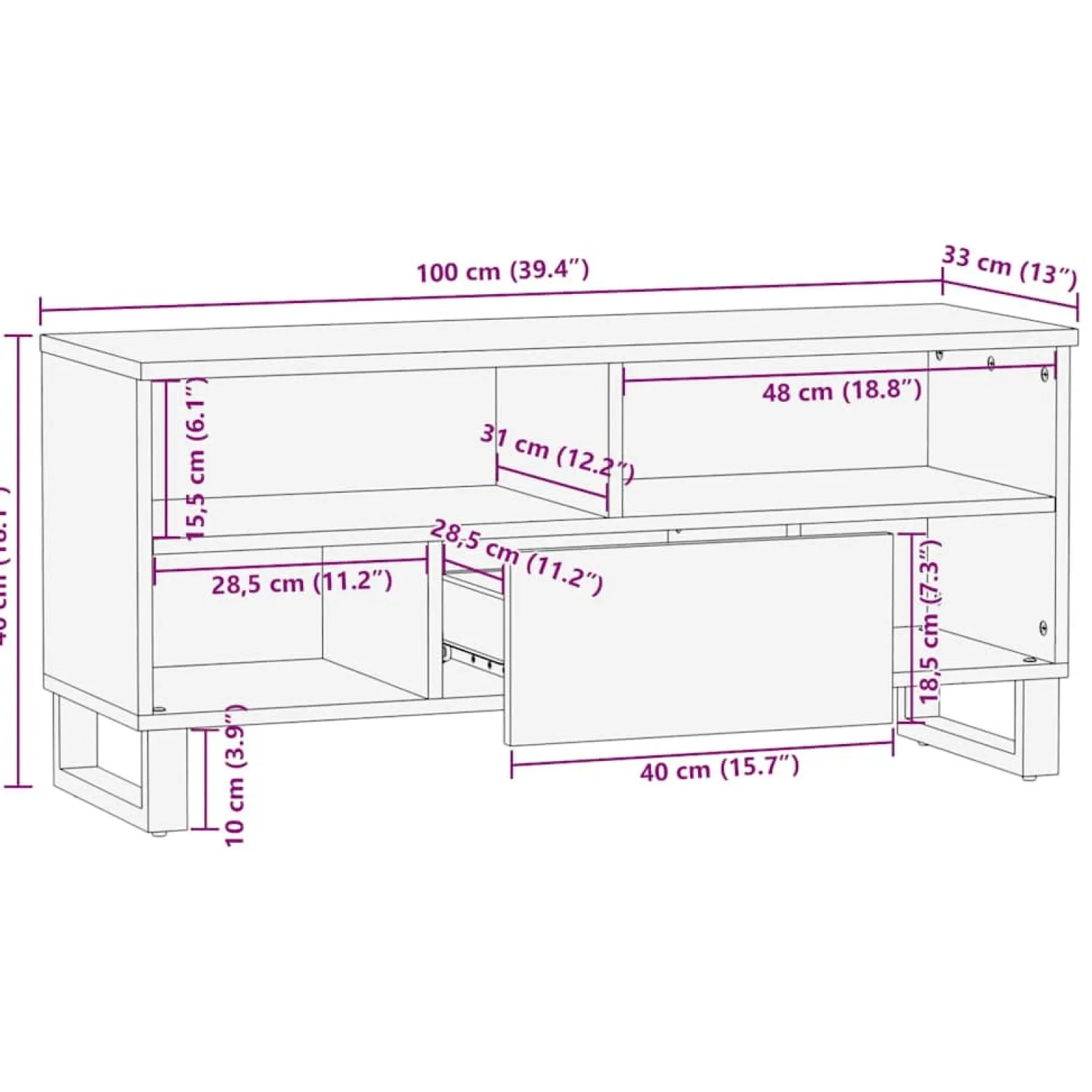 Szafka pod telewizor czarna 100x33x46 cm lite drewno mango