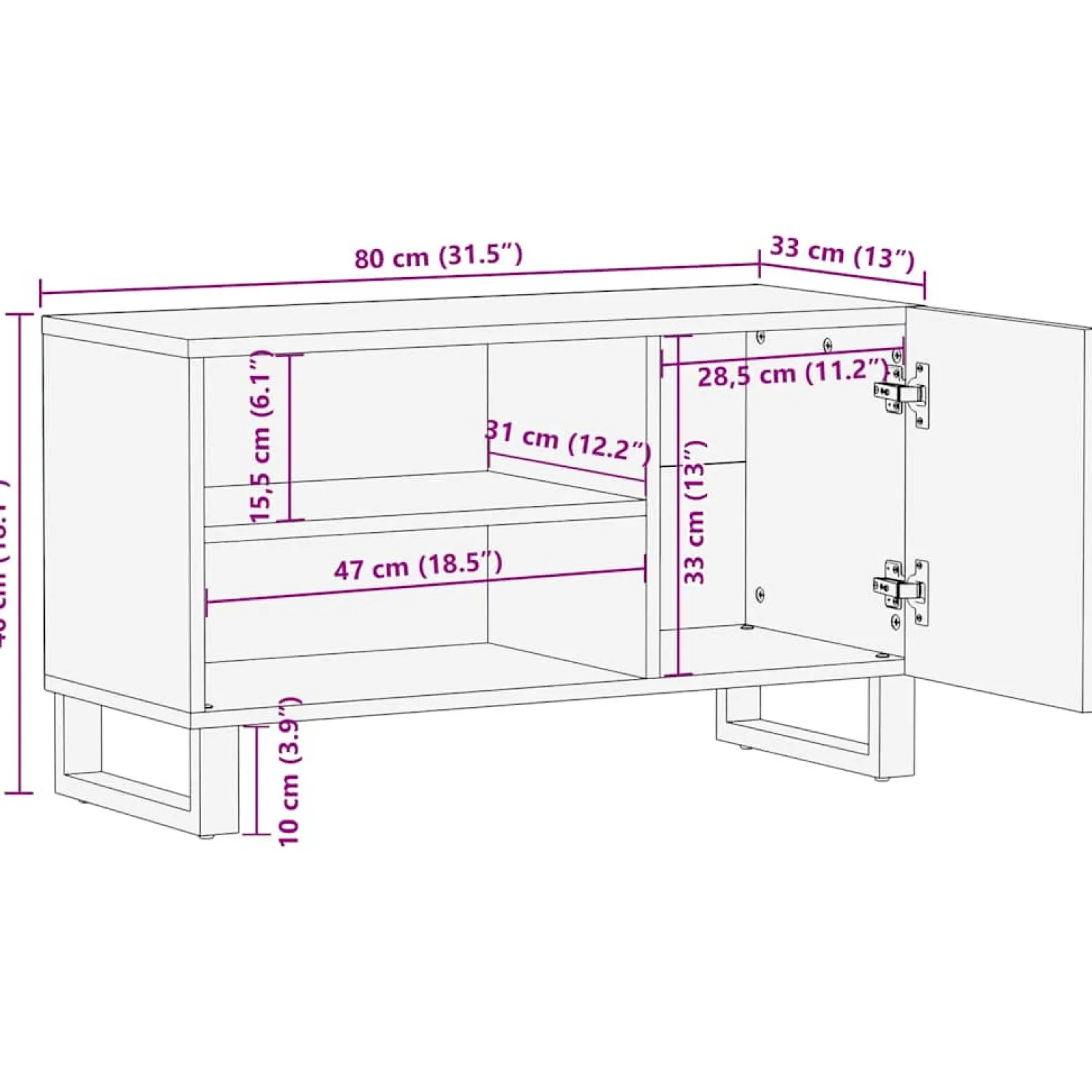 Szafka pod telewizor czarna 80x33x46 cm lite drewno mango