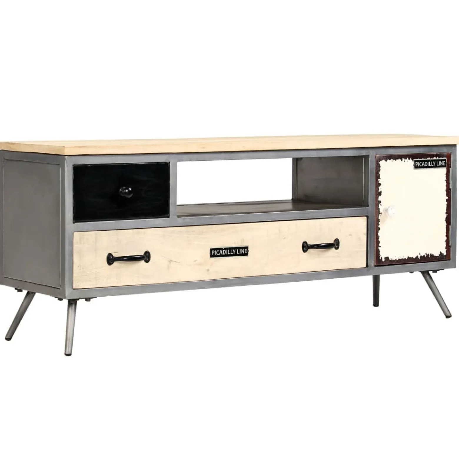 Szafka pod telewizor lite drewno mango i stal 120x30x45 cm