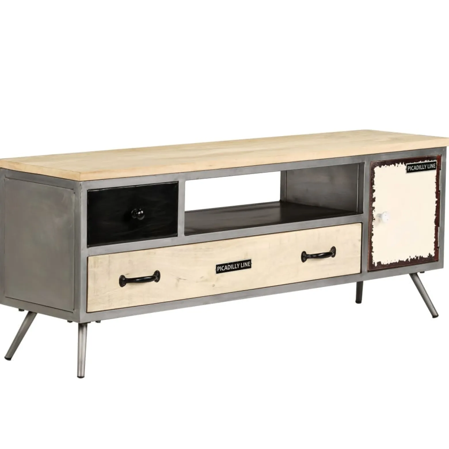 Szafka pod telewizor lite drewno mango i stal 120x30x45 cm