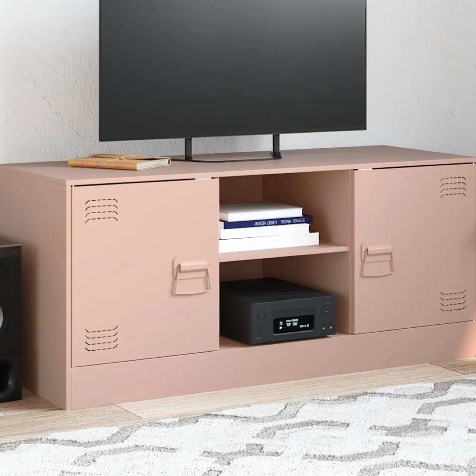 Szafka Pod Telewizor Różowa Półka Szafka RTV Stalowa 99x39x44 cm