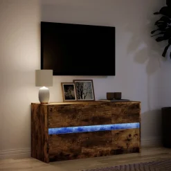 Szafka Pod Telewizor Stolik Półka Szafka RTV Brązowa LED 100x34x50 cm