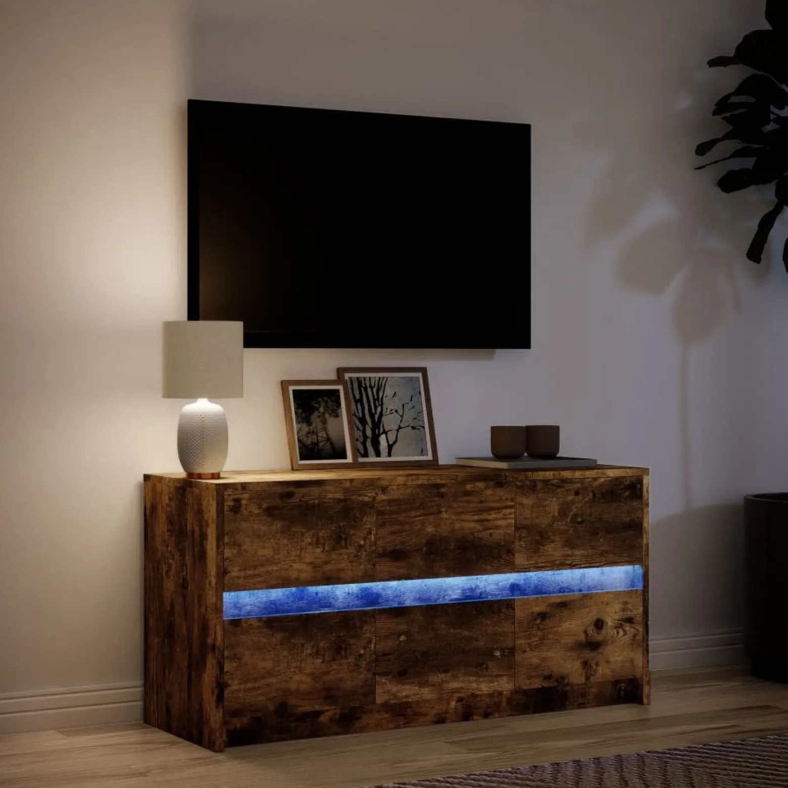 Szafka Pod Telewizor Stolik Półka Szafka RTV Brązowa LED 100x34x50 cm