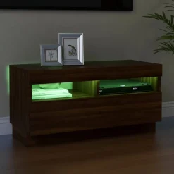 Szafka Pod Telewizor Stolik Półka Szafka RTV Brązowa LED 80x35x40 cm