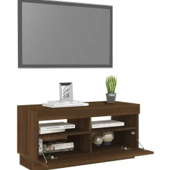 Szafka Pod Telewizor Stolik Półka Szafka RTV Brązowa LED 80x35x40 cm