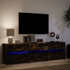 Szafka Pod Telewizor Stolik Półka Szafka RTV Brązowa LED 180x34x50 cm