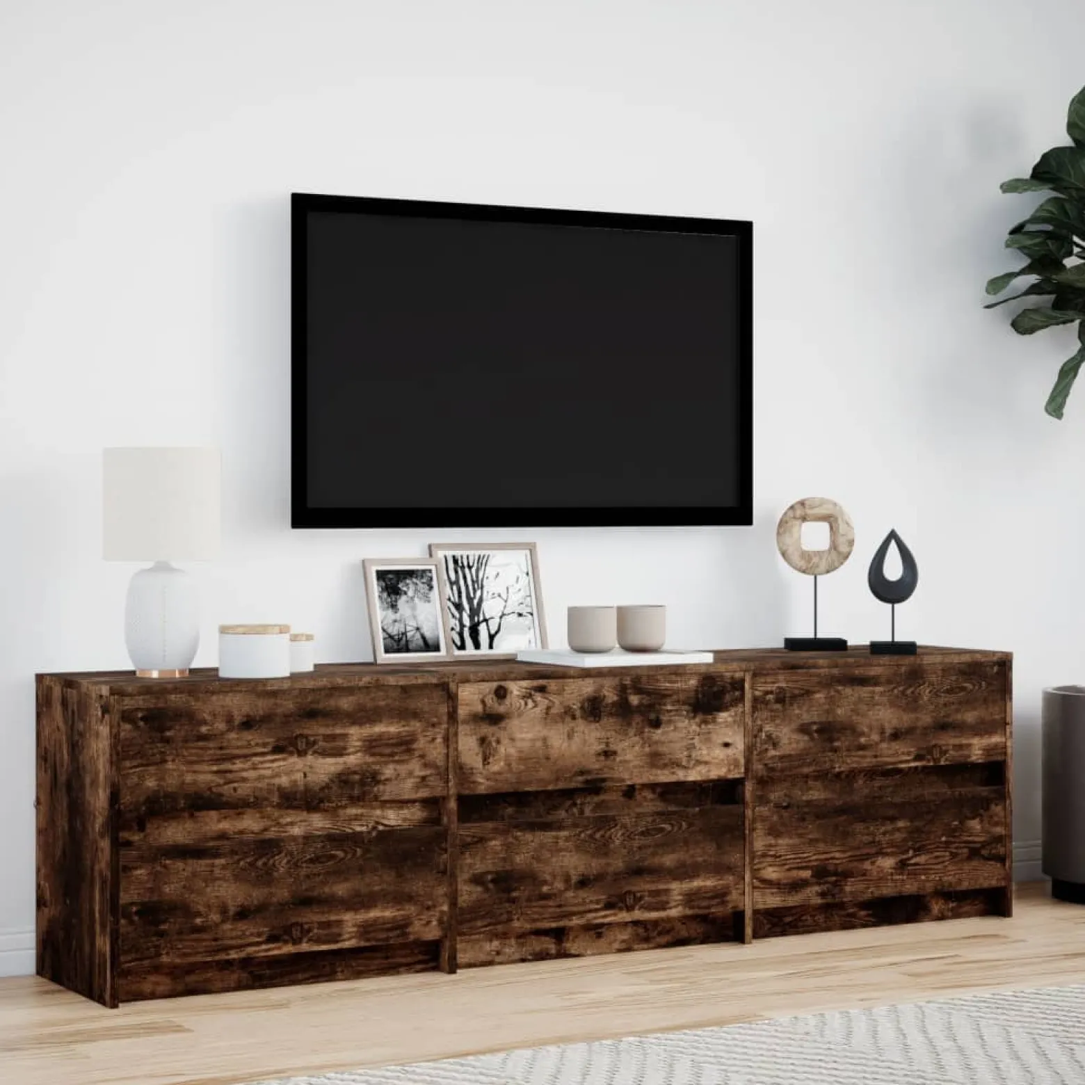 Szafka Pod Telewizor Stolik Półka Szafka RTV Brązowa LED 180x34x50 cm