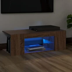 Szafka Pod Telewizor Stolik Półka Szafka RTV Brązowa LED 90x39x30 cm