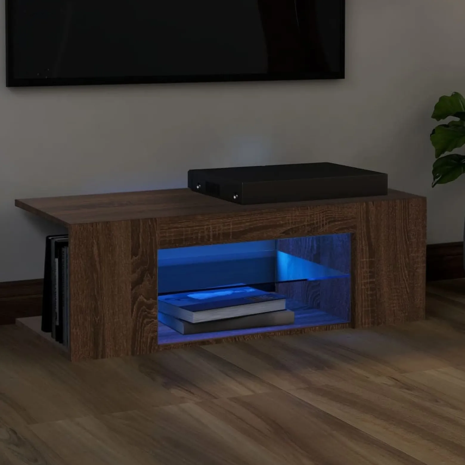 Szafka Pod Telewizor Stolik Półka Szafka RTV Brązowa LED 90x39x30 cm