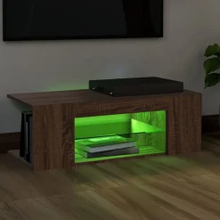 Szafka Pod Telewizor Stolik Półka Szafka RTV Brązowa LED 90x39x30 cm